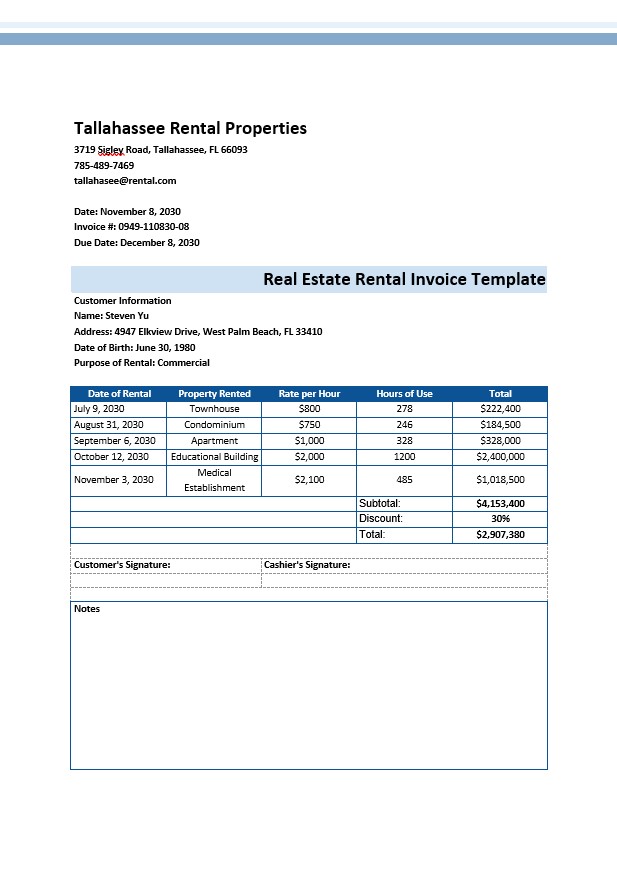 Real Estate Rental Invoice Template PSD template